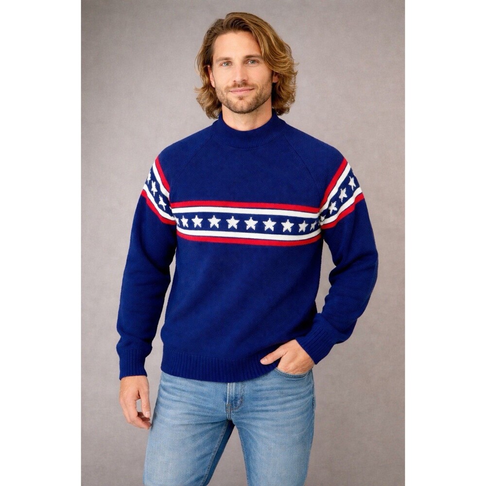 Jersild Vintage USA Stars Stripes Sweaters Unisex M Blue Knit Patriotic Pullover